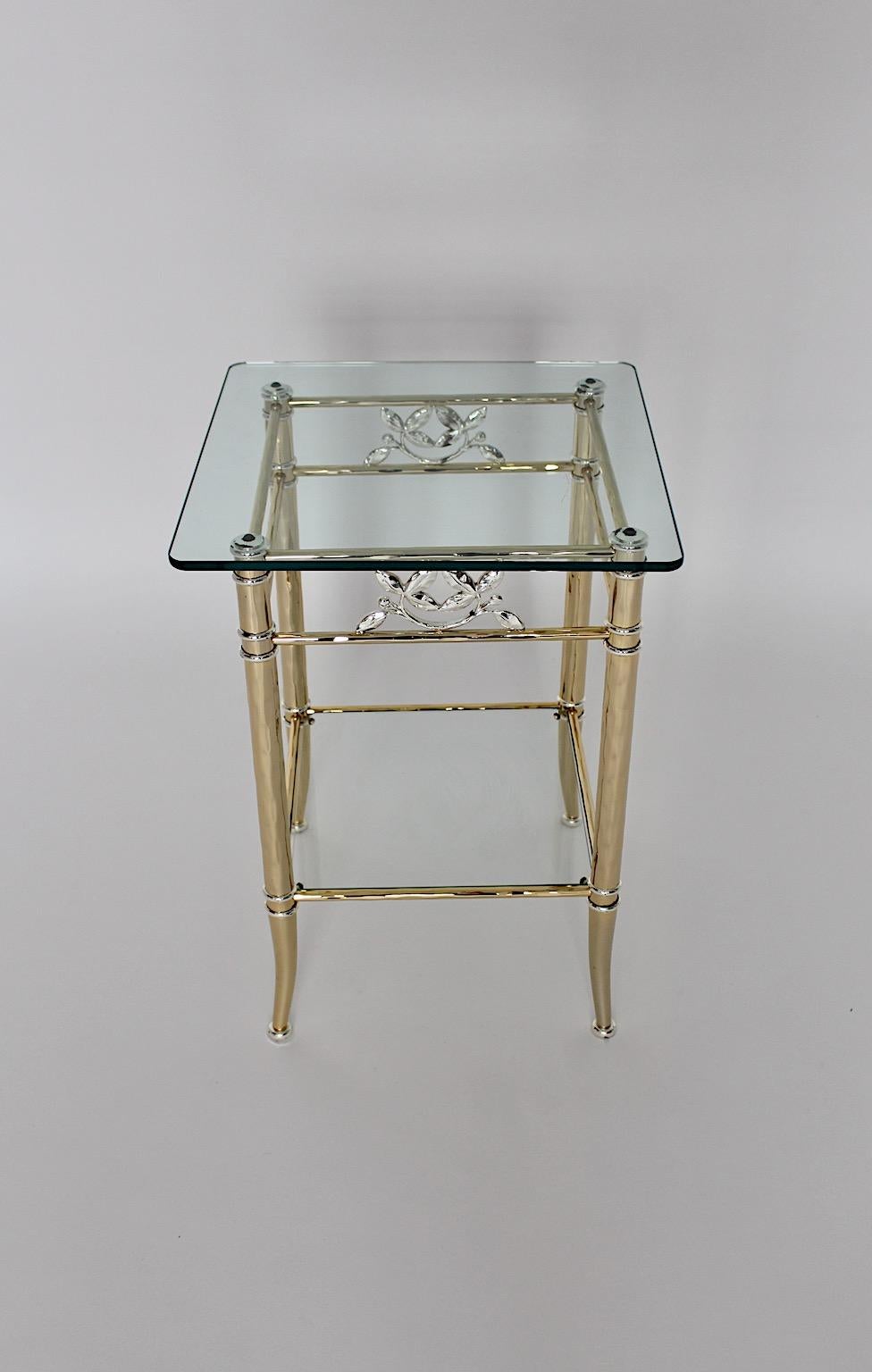 Hollywood Regency Style Freestanding Gold Silver Metal Side Table 1970s Italy For Sale 7