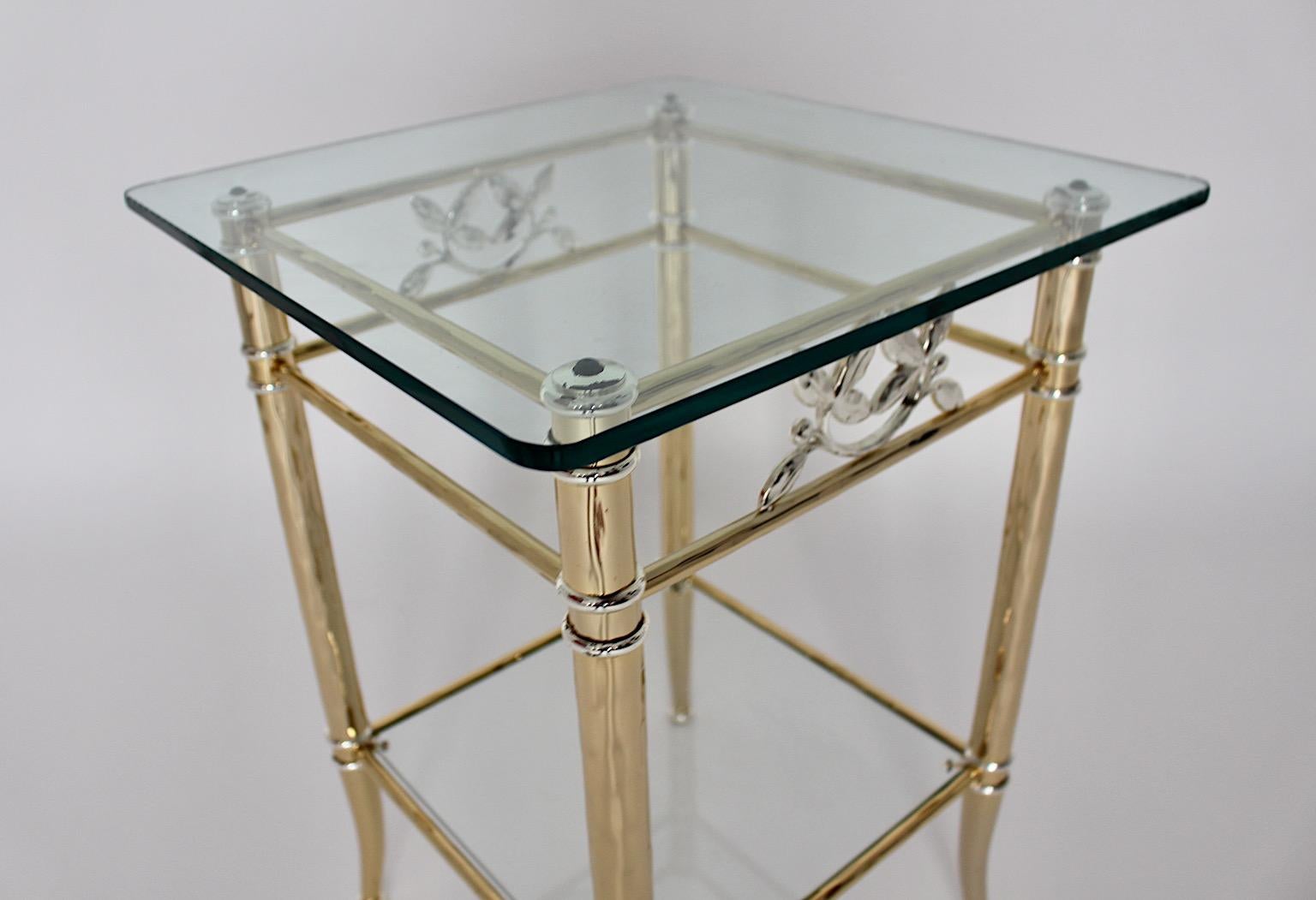 Hollywood Regency Style Freestanding Gold Silver Metal Side Table 1970s Italy For Sale 8