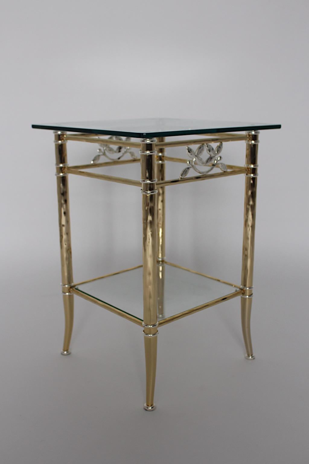 Hollywood Regency Style Freestanding Gold Silver Metal Side Table 1970s Italy For Sale 10