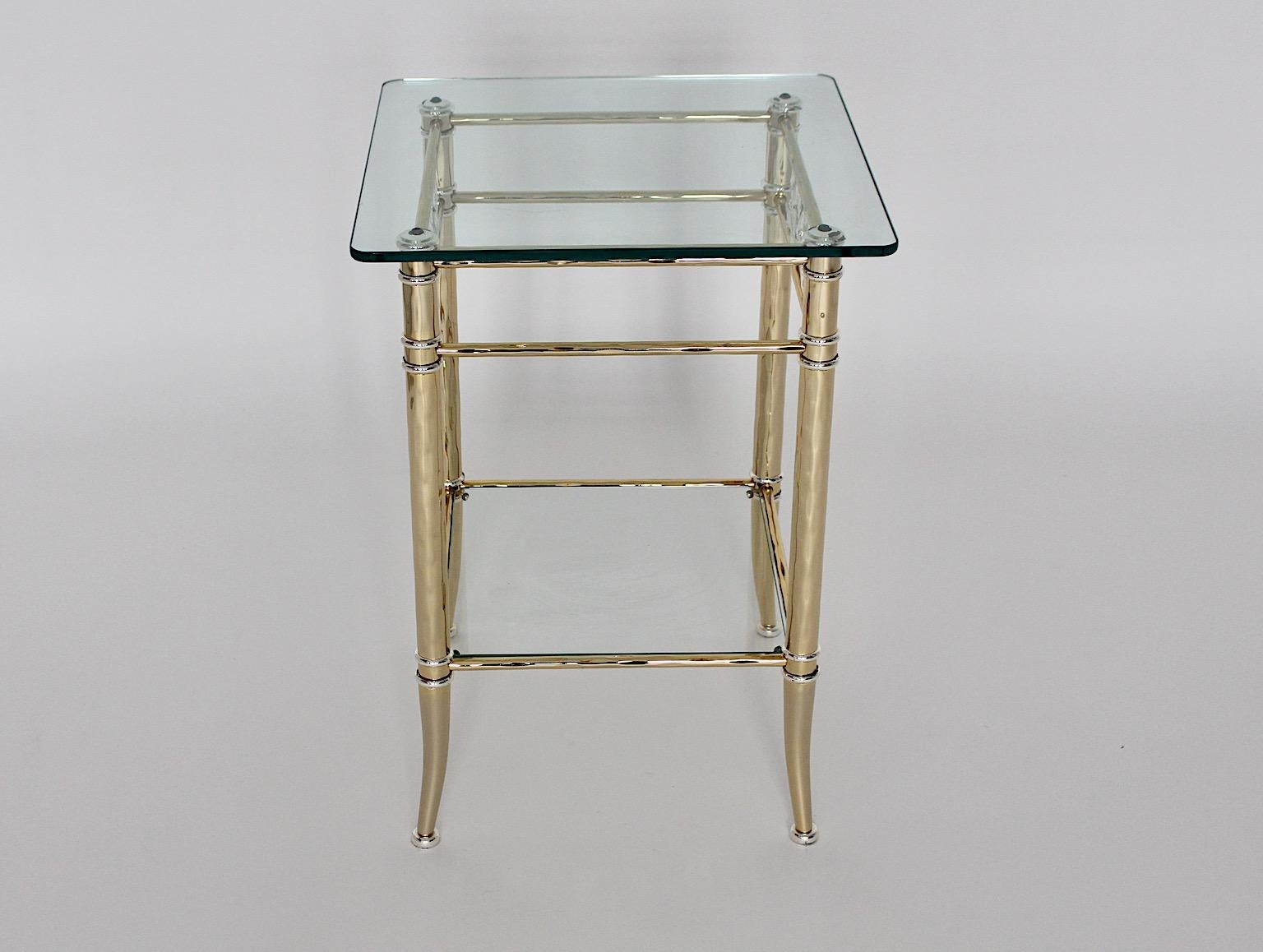 French Hollywood Regency Style Freestanding Gold Silver Metal Side Table 1970s Italy For Sale