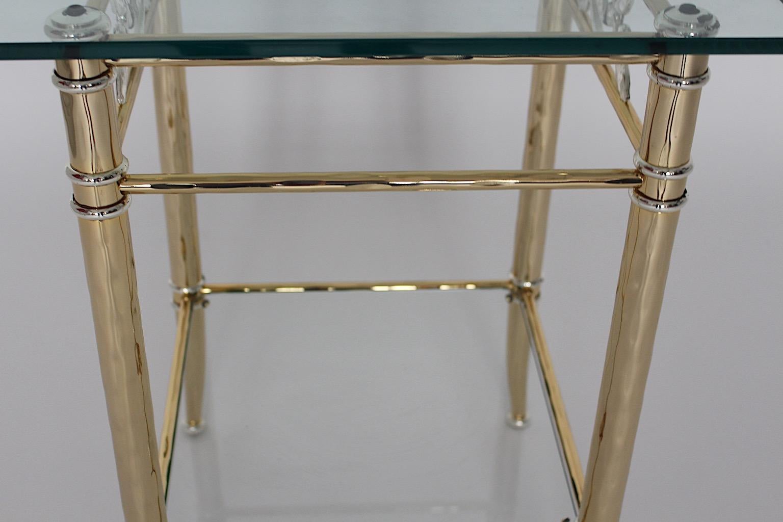 Gilt Hollywood Regency Style Freestanding Gold Silver Metal Side Table 1970s Italy For Sale
