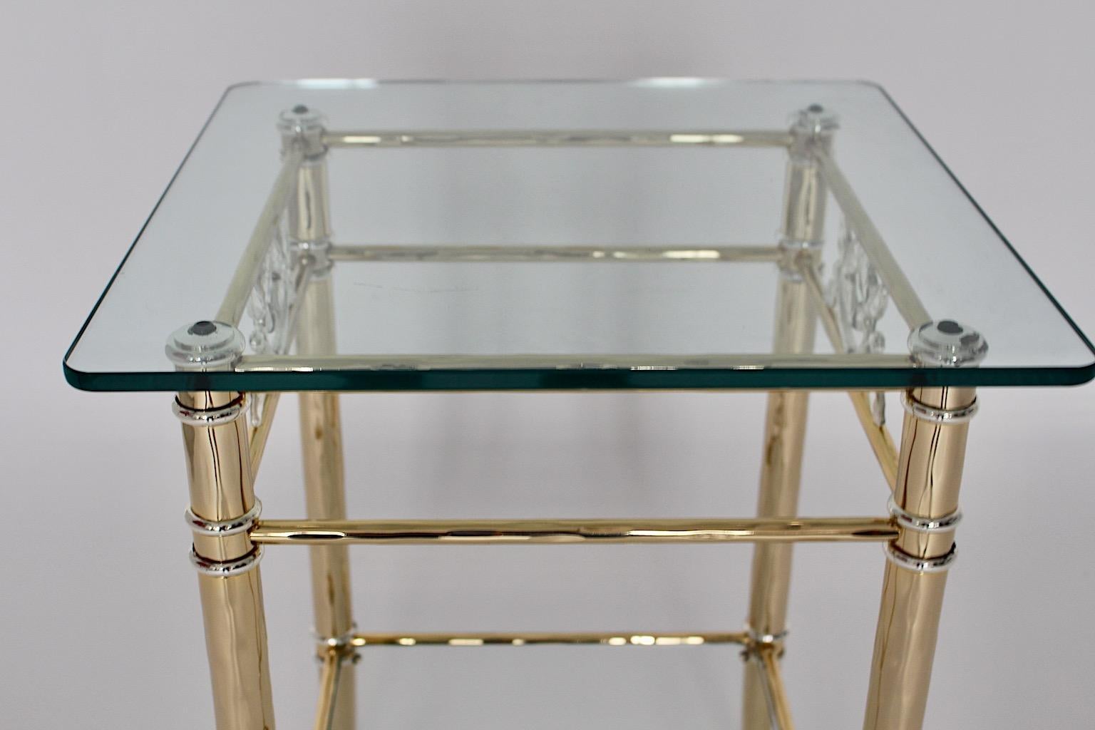 20th Century Hollywood Regency Style Freestanding Gold Silver Metal Side Table 1970s Italy For Sale
