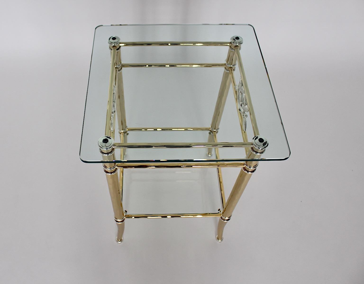 Hollywood Regency Style Freestanding Gold Silver Metal Side Table 1970s Italy For Sale 1