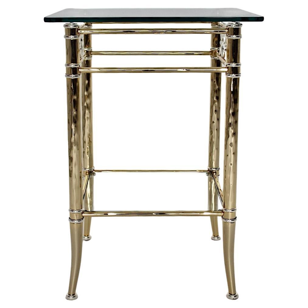 Hollywood Regency Style Freestanding Gold Silver Metal Side Table 1970s Italy For Sale
