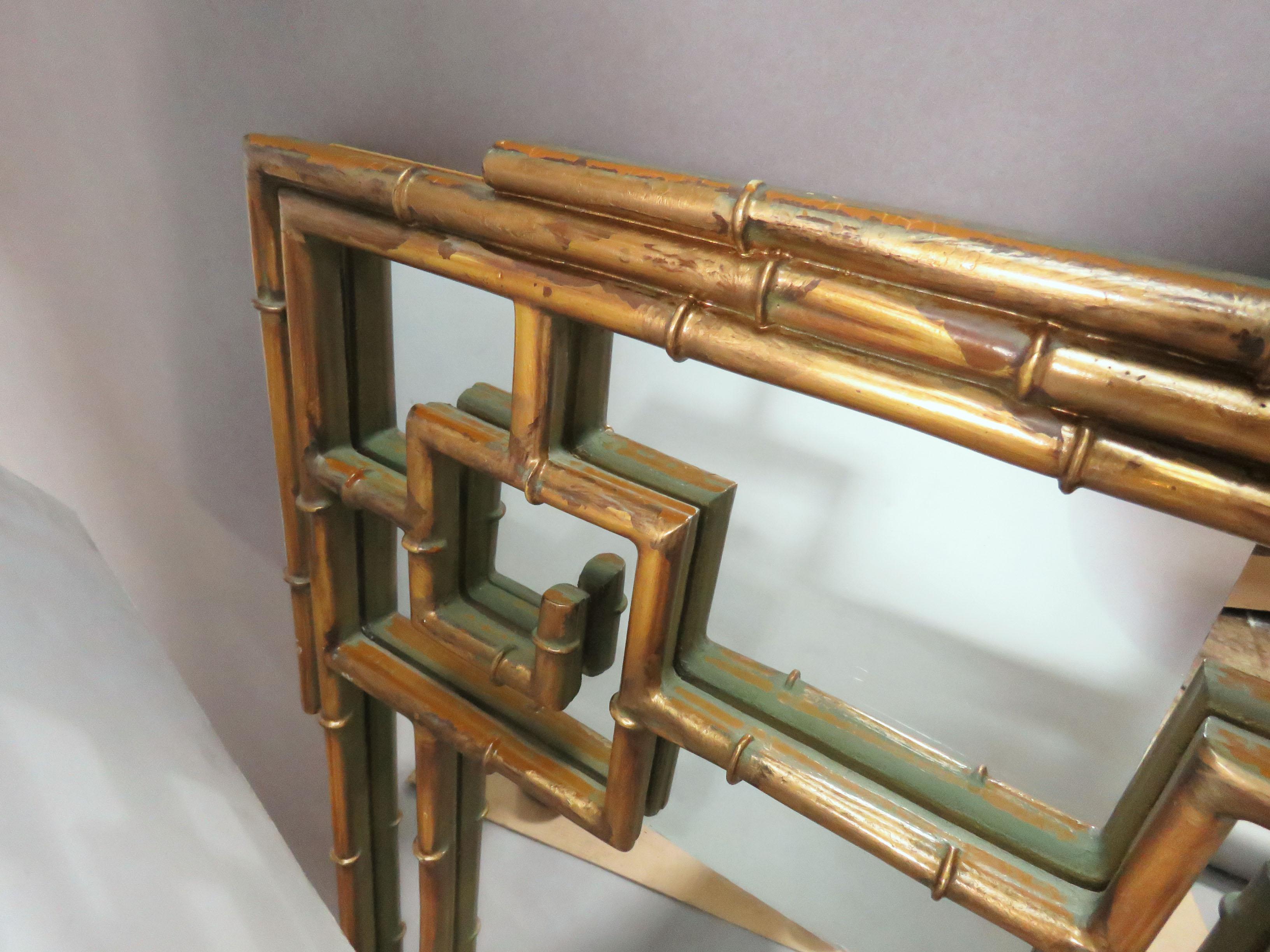 Gilt Hollywood Regency Style Gilded Faux Bamboo Mirror, circa 1950s
