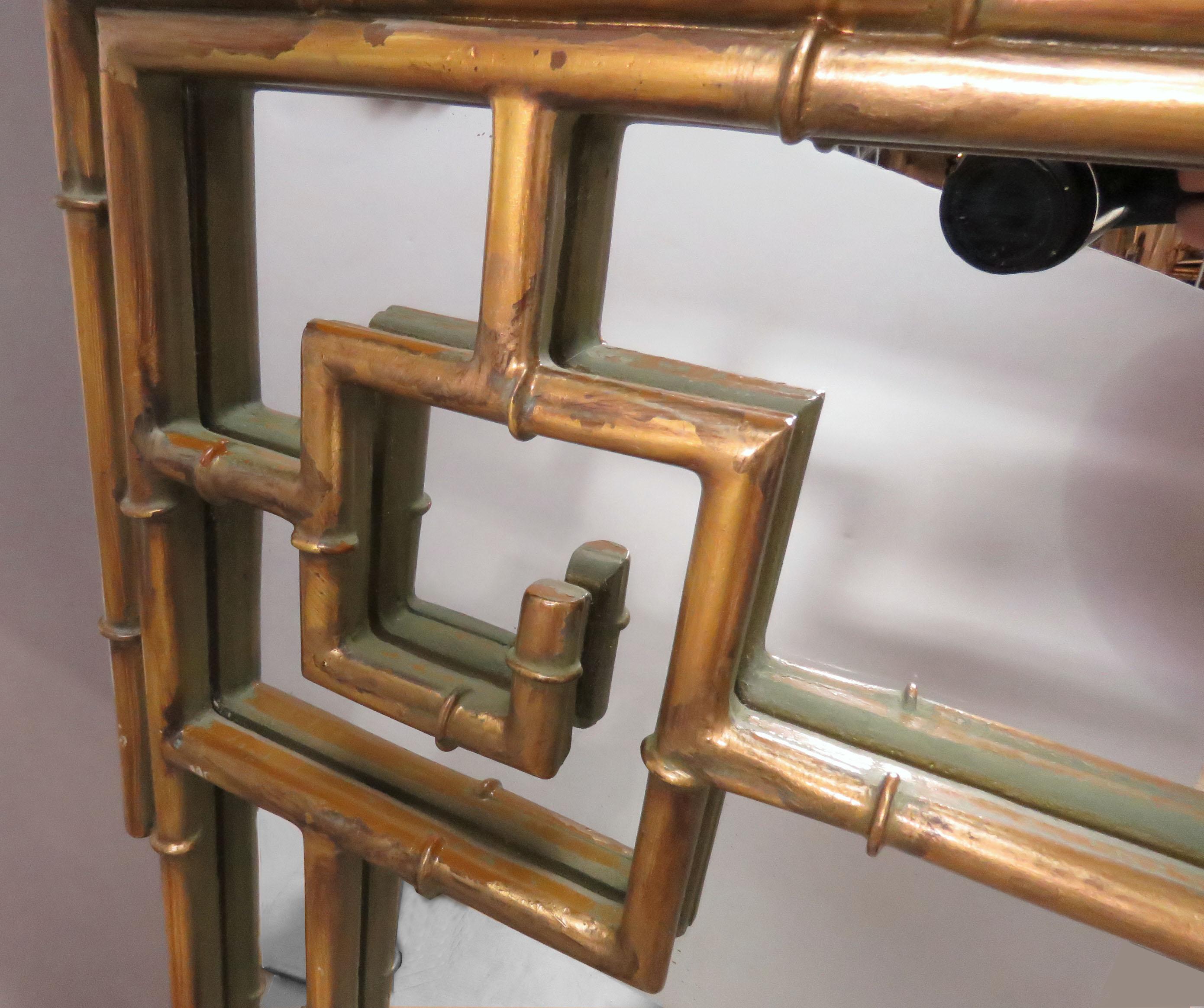 Hollywood Regency Style Gilded Faux Bamboo Mirror, circa 1950s In Good Condition In Peabody, MA