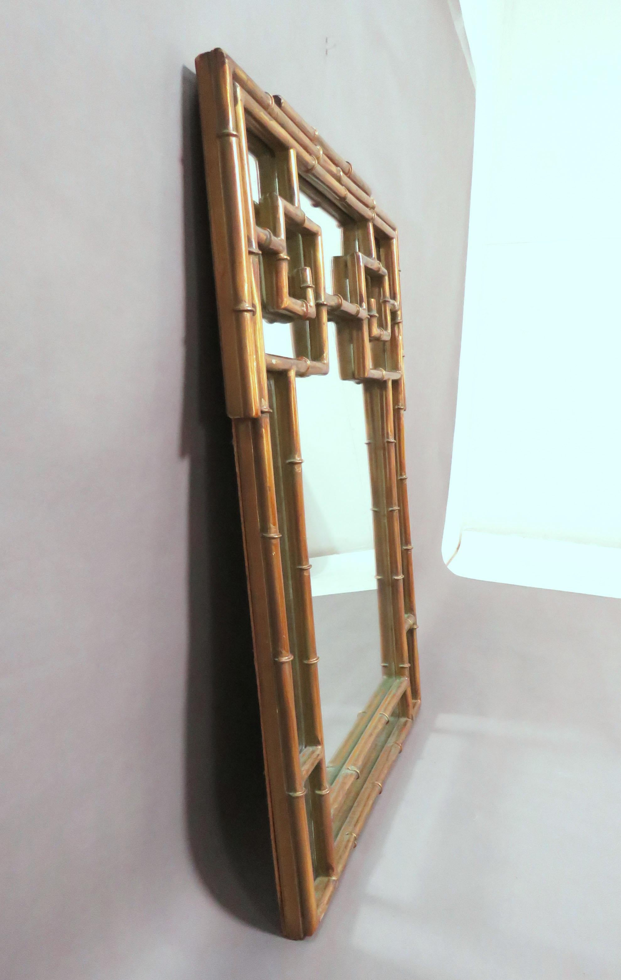 Hollywood Regency Style Gilded Faux Bamboo Mirror, circa 1950s 1