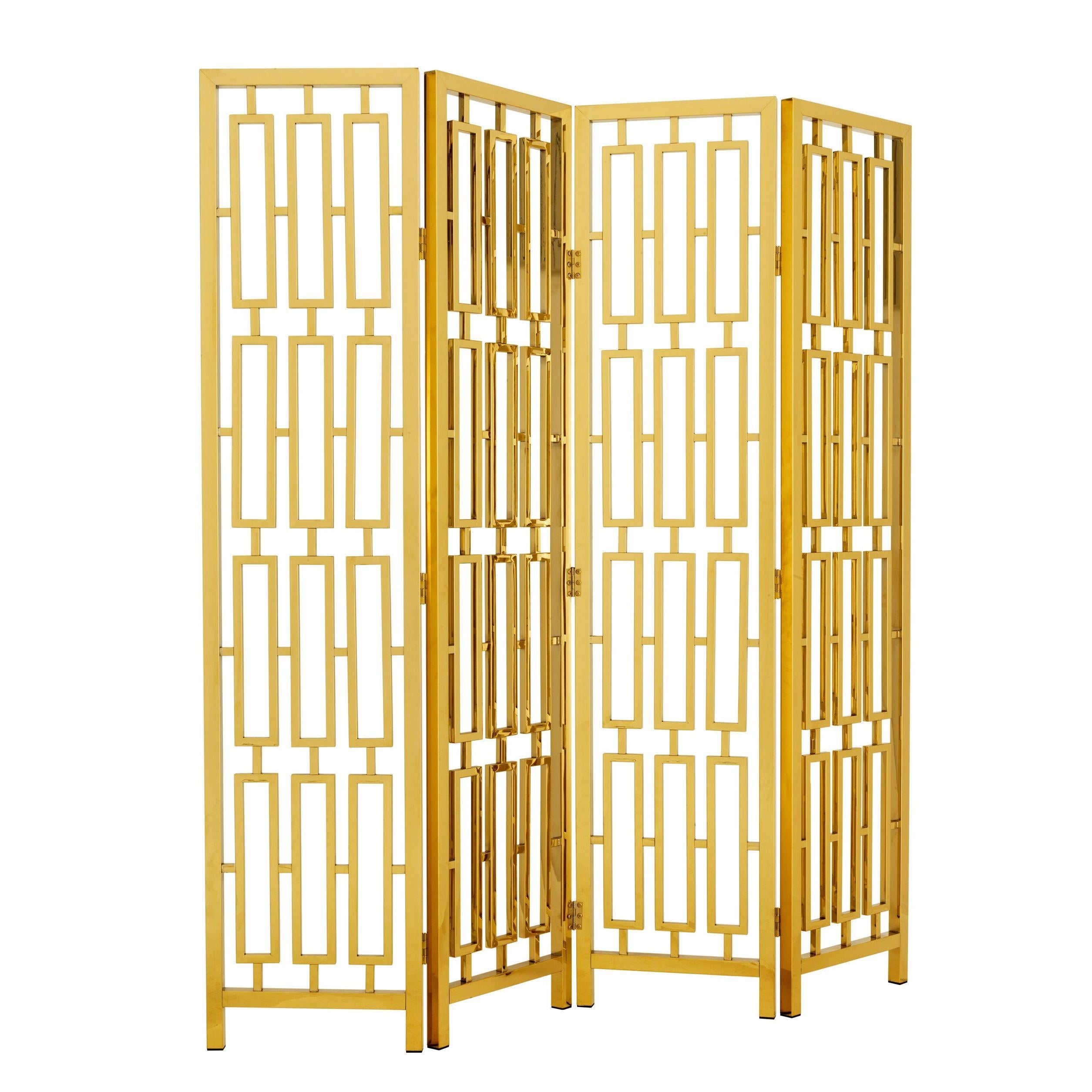 Hollywood Regency Style Gilded Metal Folding Screen Divider In New Condition For Sale In Tourcoing, FR