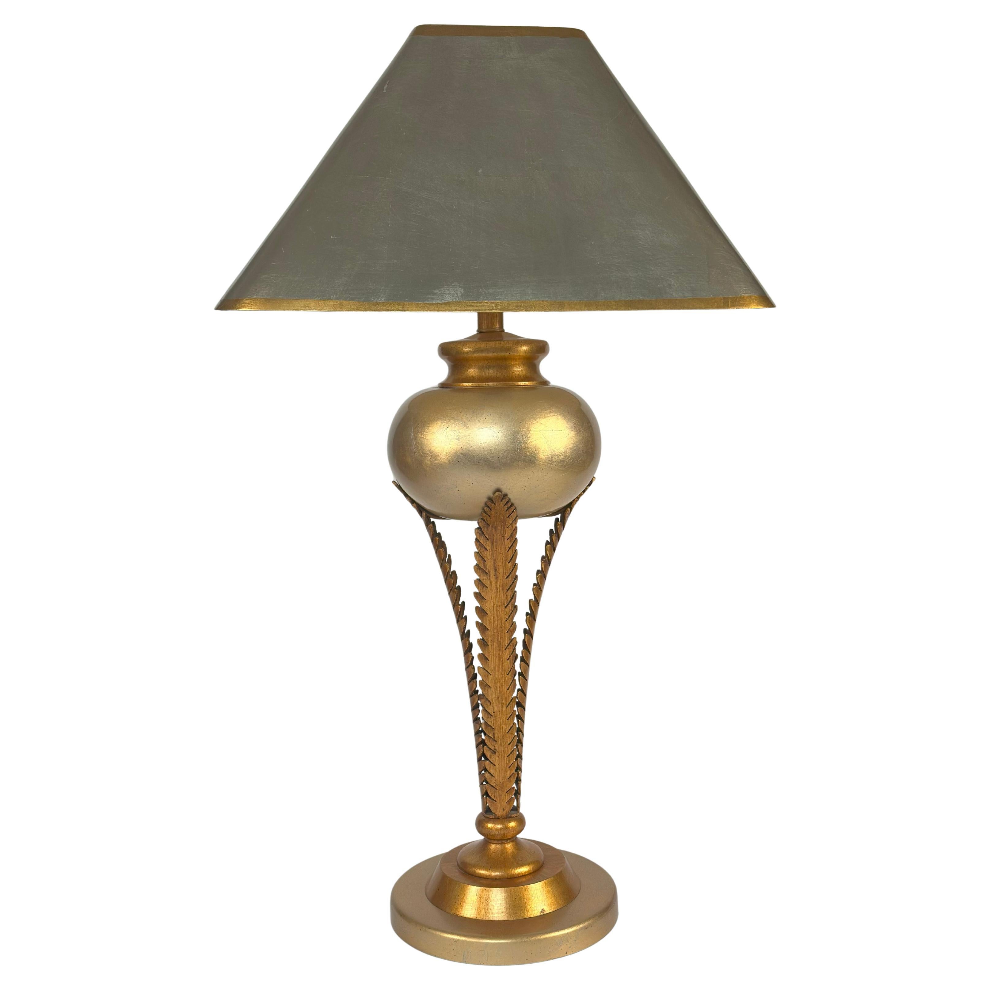 Lampada a palma dorata in stile Hollywood Regency di Lam Lee, Leeazanne  c.anni '80
