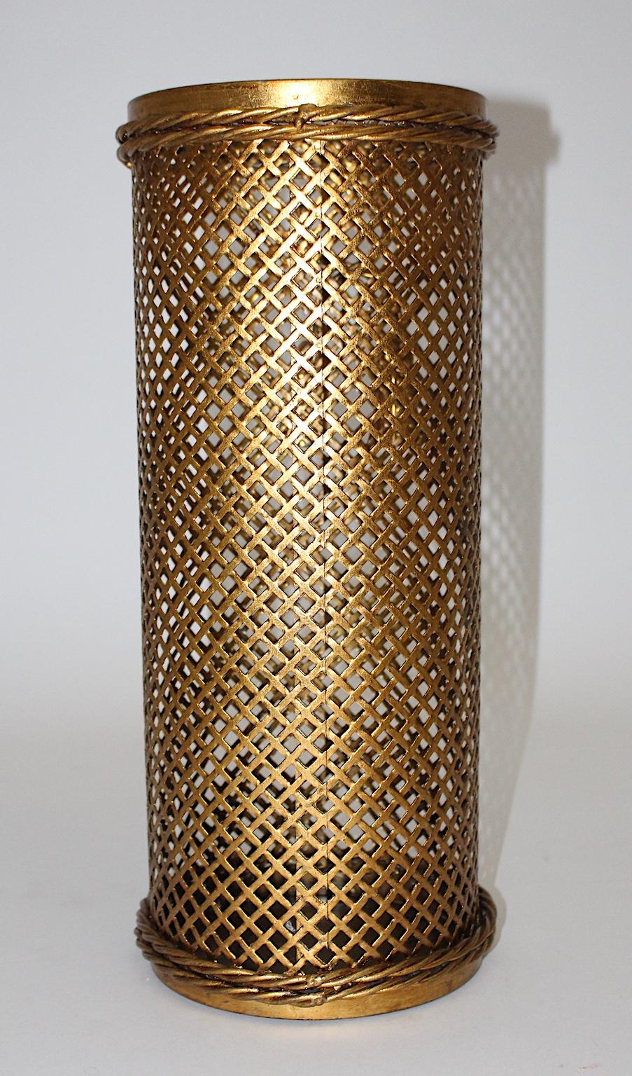 Mid-Century Modern Hollywood Regency Style Gilded Umbrella Stand by Li Puma Firenze, 1950s, Italy For Sale