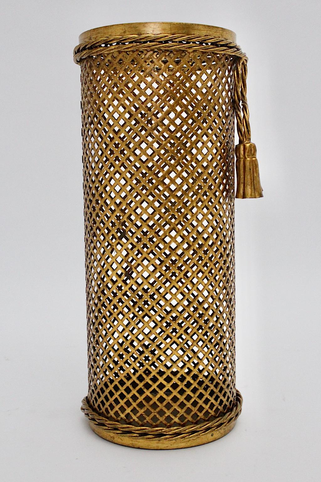 20th Century Hollywood Regency Style Gilded Umbrella Stand by Li Puma Firenze, 1950s, Italy For Sale