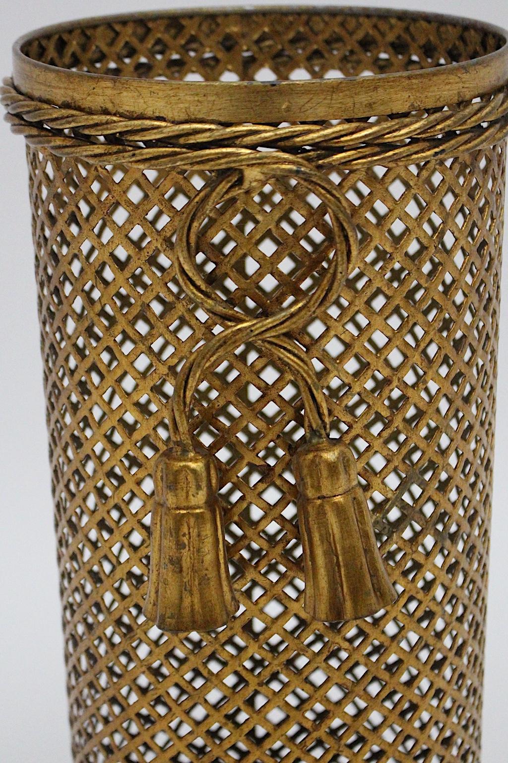 Metal Hollywood Regency Style Gilded Umbrella Stand by Li Puma Firenze, 1950s, Italy For Sale