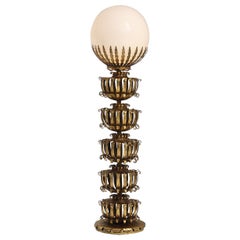 Hollywood Regency Style Gilt Brass Flower Floor Lamp 1970s