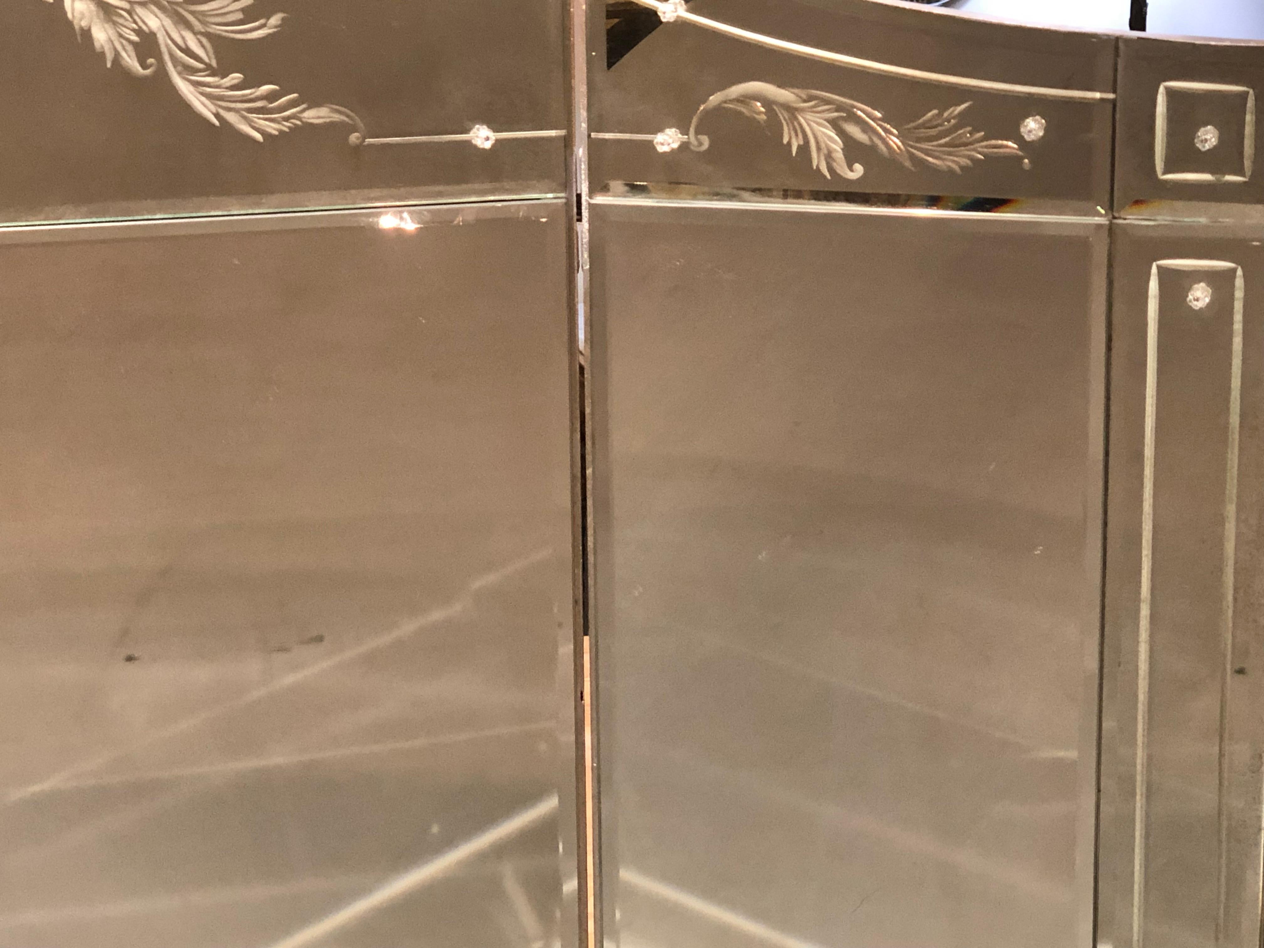Hollywood Regency Style Gilt Etched Glass Tri-Fold Large Vanity or Desk Mirror 4