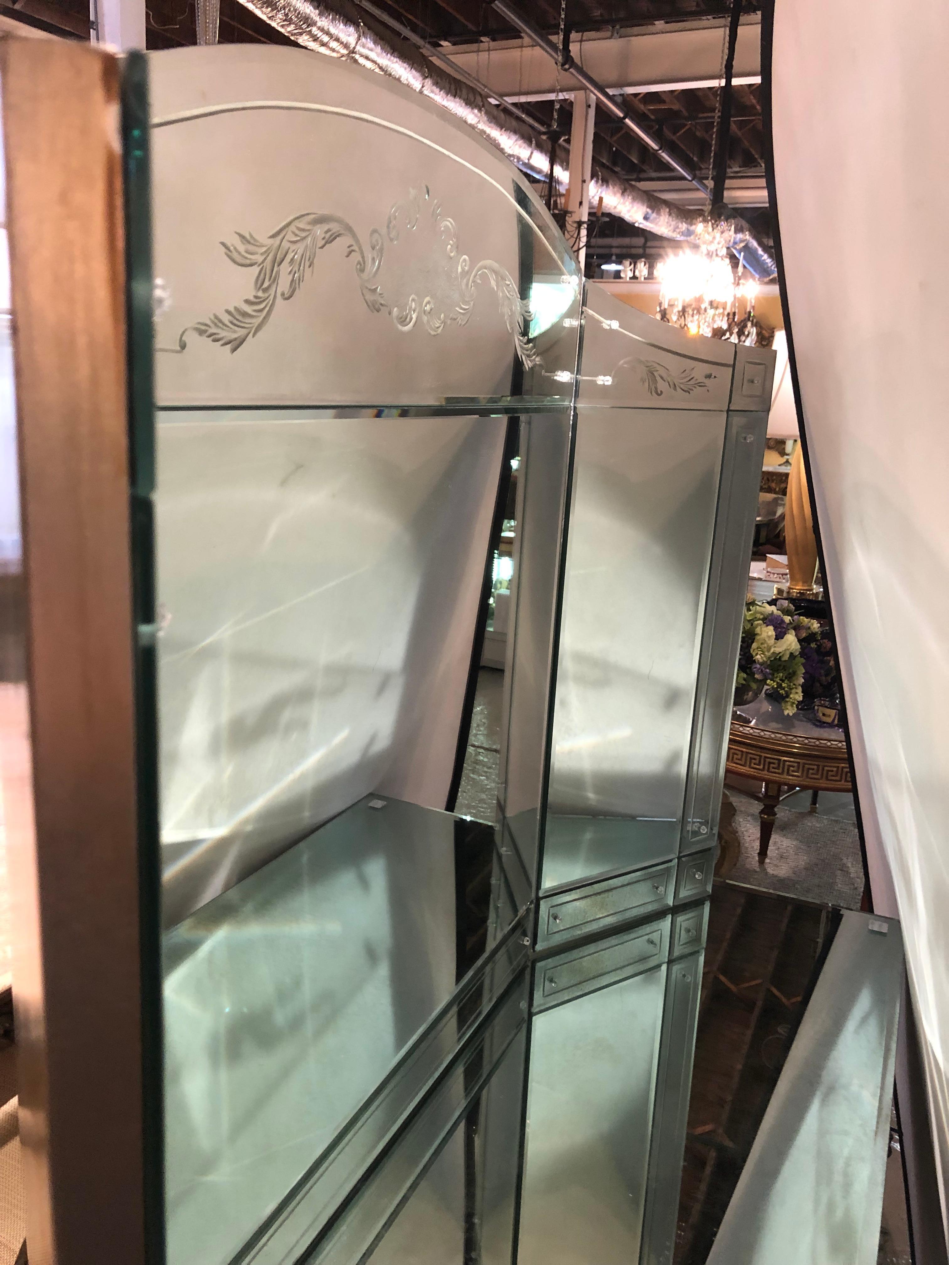 Hollywood Regency Style Gilt Etched Glass Tri-Fold Large Vanity or Desk Mirror 6