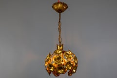 Hollywood Regency Style Gilt Metal Floral Pendant Light, France, 1970s