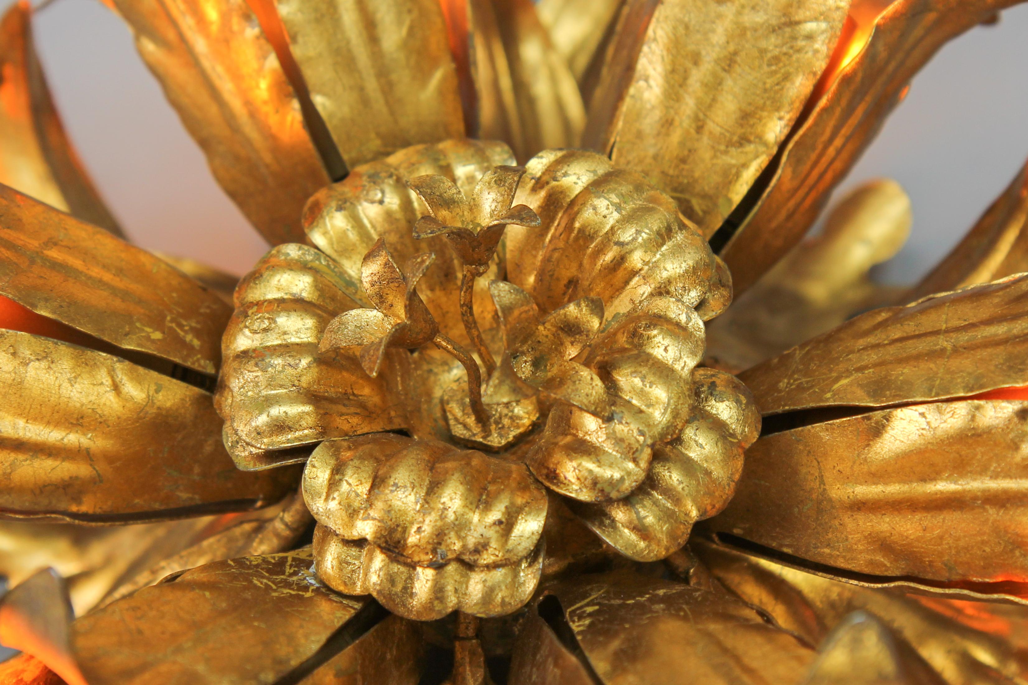 Hollywood Regency Style Gilt Metal Floral Six-Light Lamp by Hans Kögl For Sale 2