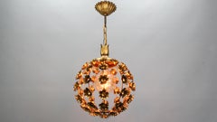 Hollywood Regency Style Gilt Metal Floral Sphere Pendant Light, Italy, 1970s