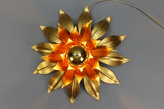 Hollywood Regency Style Gilt Metal Flower Shaped Flush Mount or Wall Light