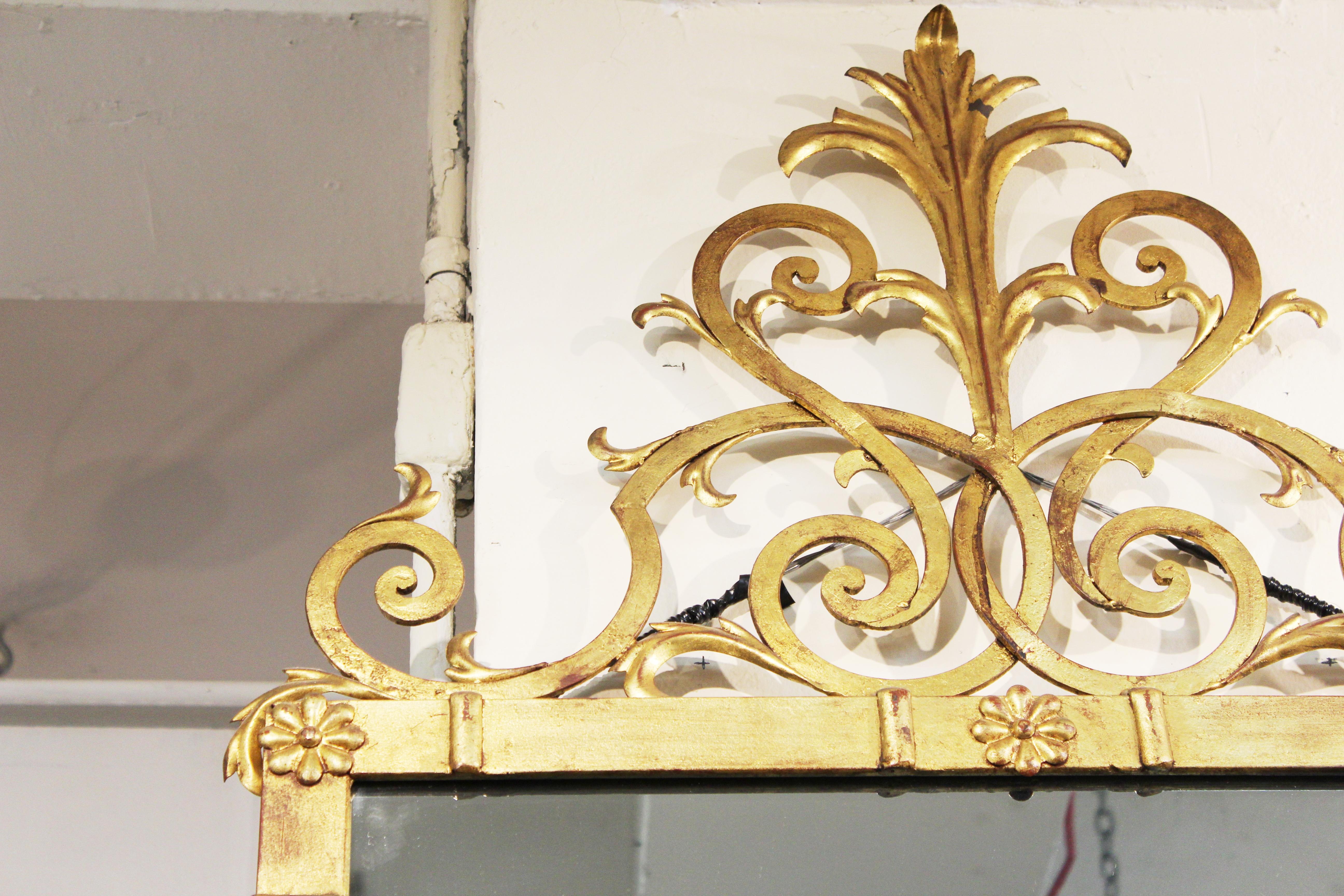 Hollywood Regency Style Gilt Metal Mirror In Good Condition For Sale In New York, NY