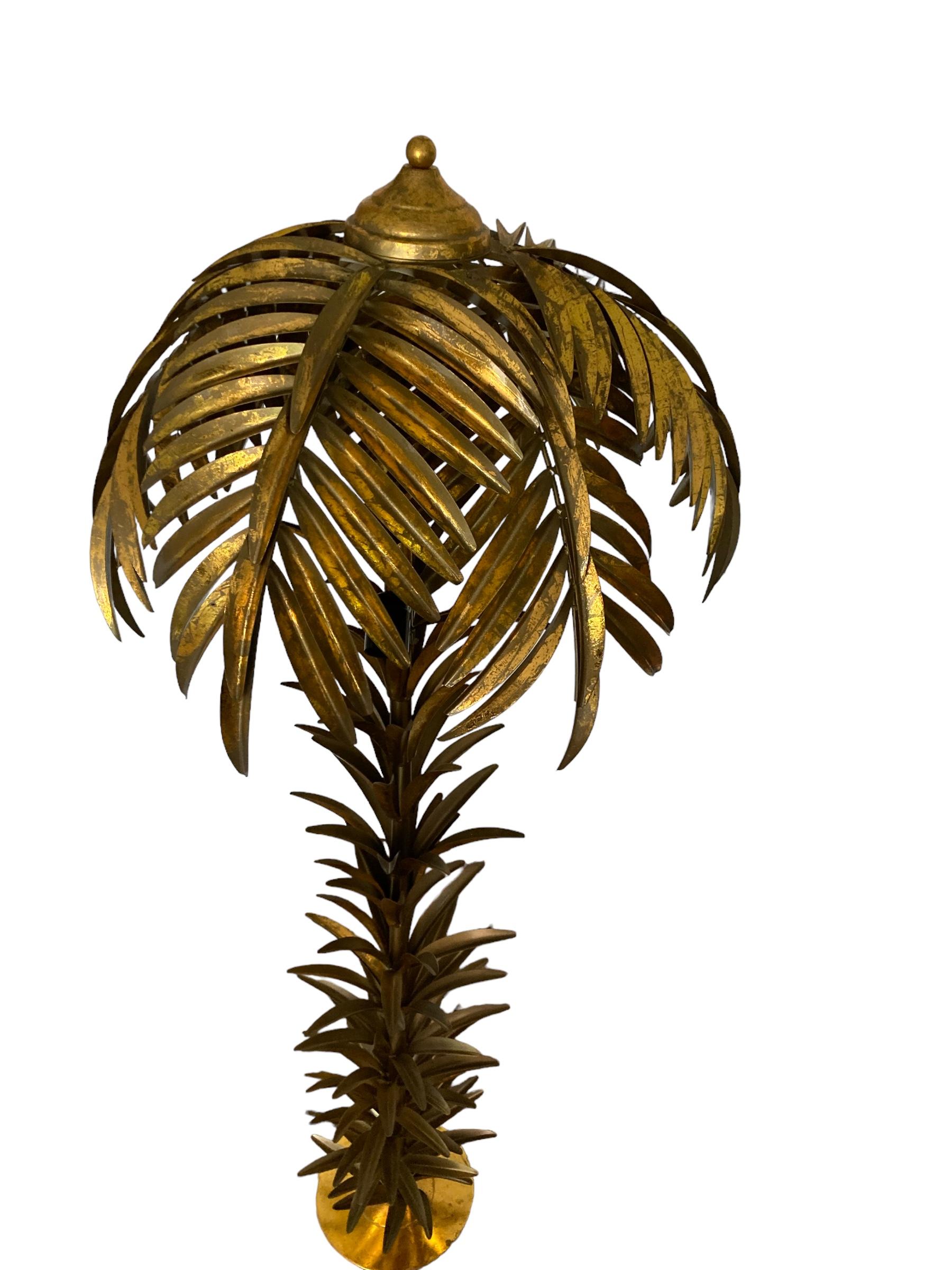 British Hollywood Regency Style Gilt Metal Palm Tree Floor Lamp, Mid to late 20C For Sale