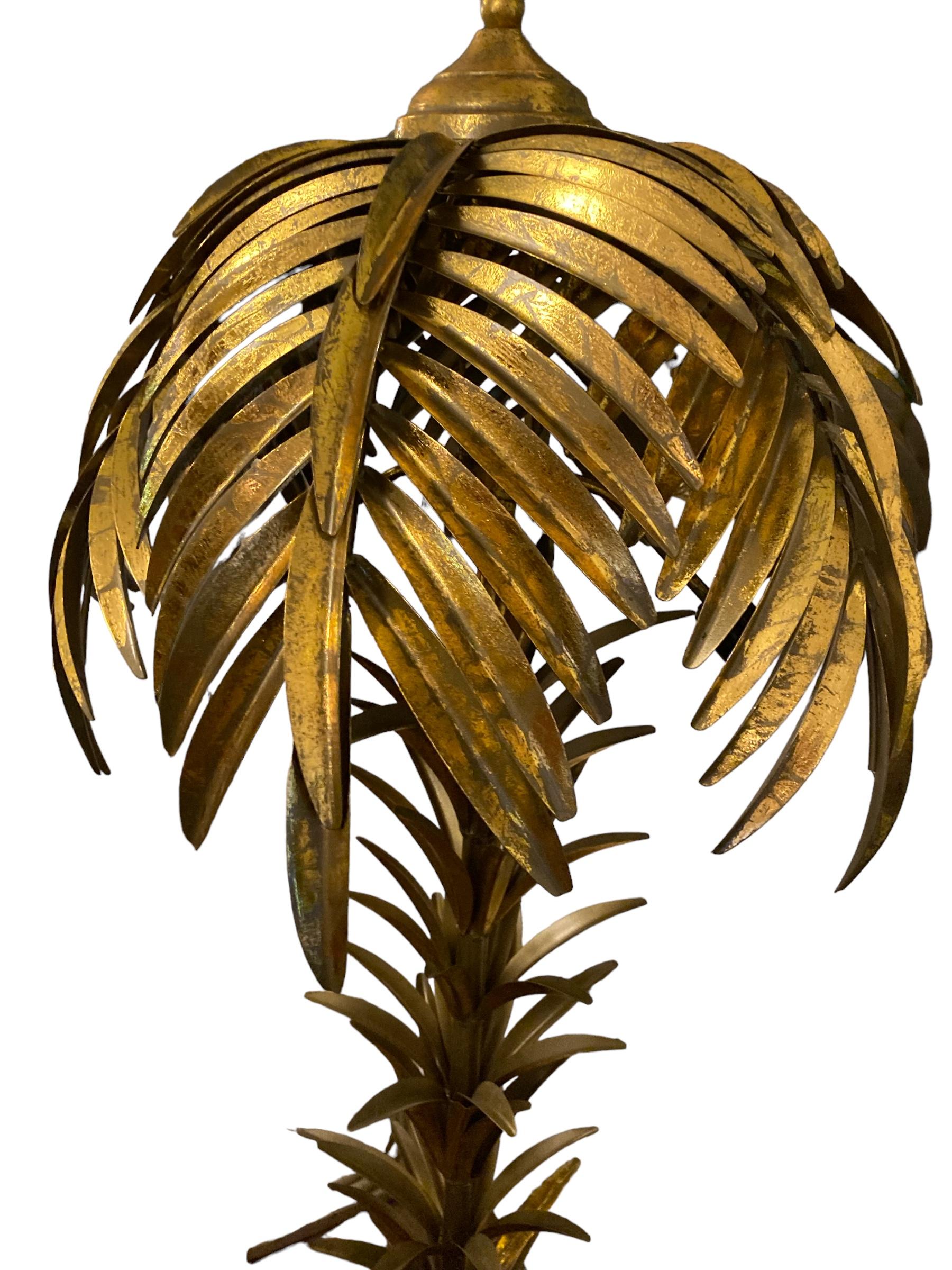 Hollywood Regency Style Gilt Metal Palm Tree Floor Lamp, Mid to late 20C 1