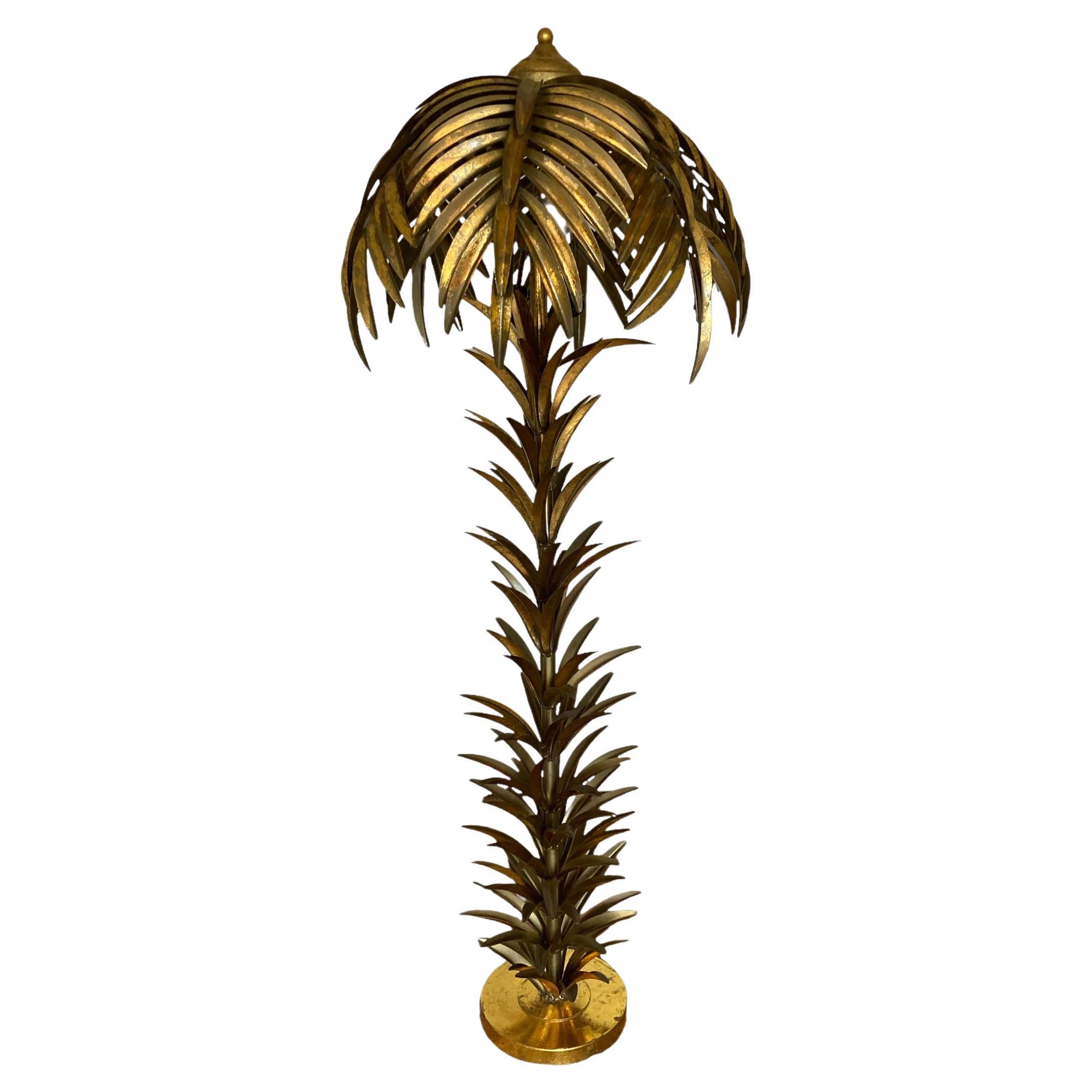 Lampadaire de style Hollywood Regency en métal doré représentant un palmier, milieu ou fin du 20e siècle