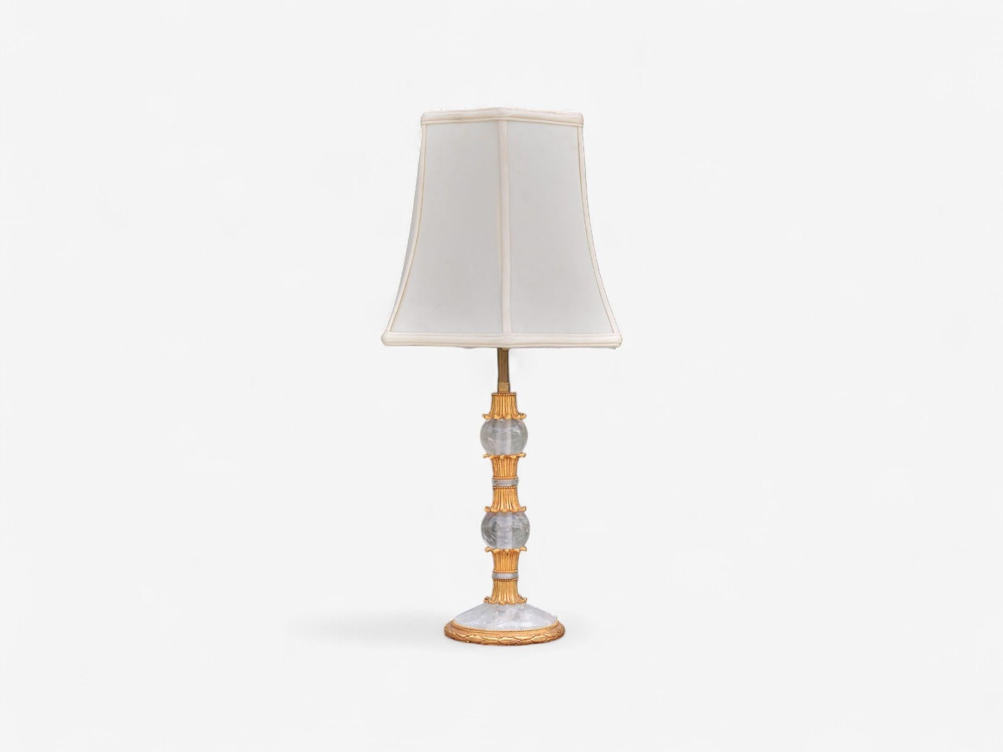 Hollywood Regency Style, Gilt Metal, Rock Crystal, Table Lamps, France, 1940s Bon état - En vente à Manhasset, NY