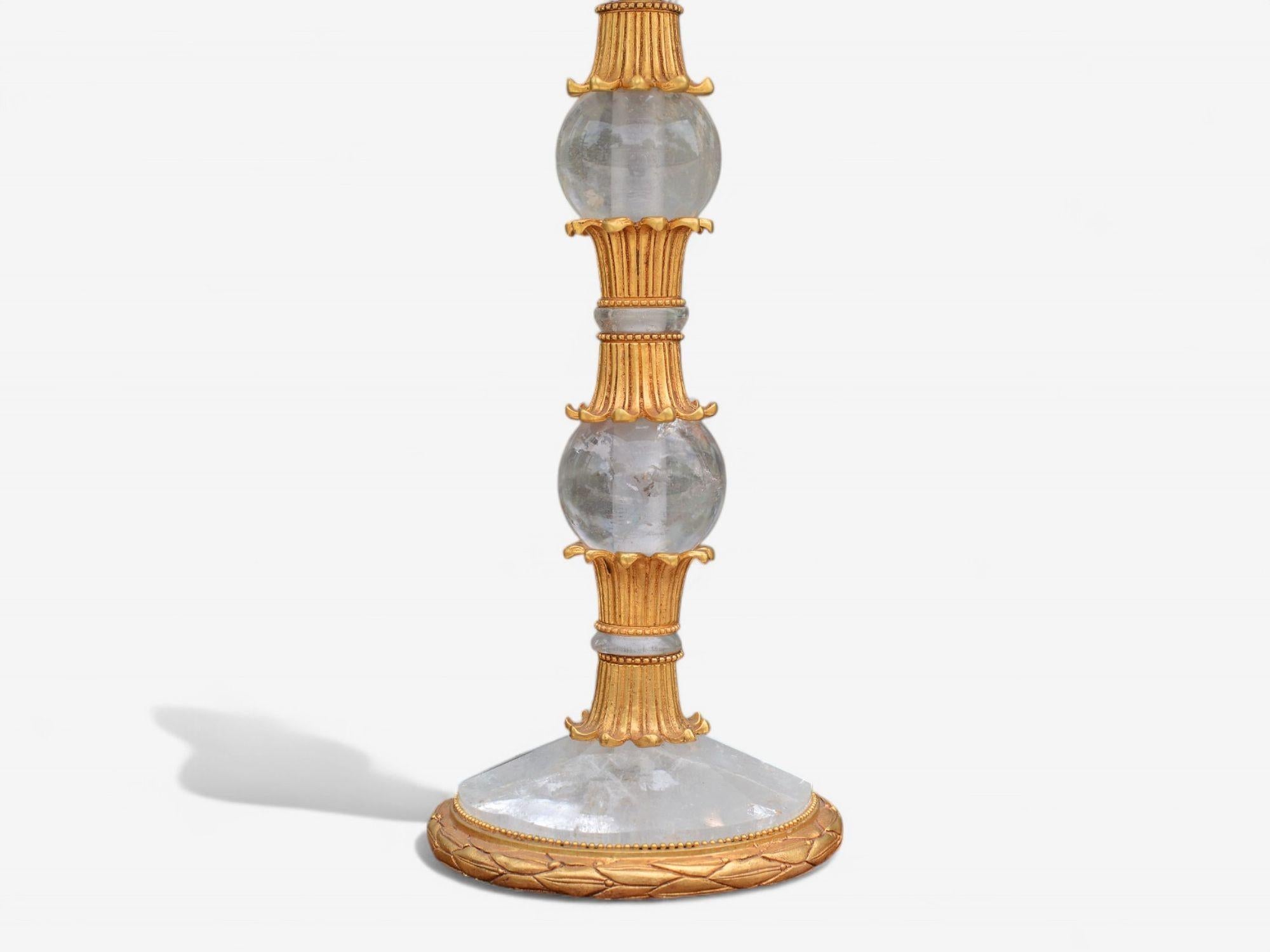 Milieu du XXe siècle Hollywood Regency Style, Gilt Metal, Rock Crystal, Table Lamps, France, 1940s en vente
