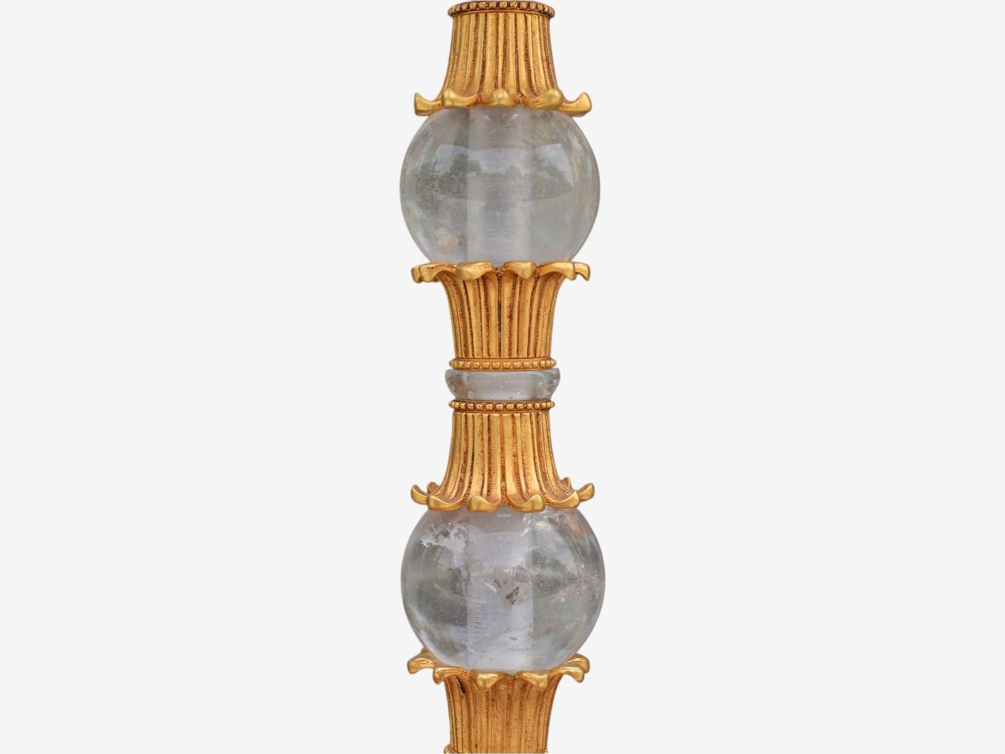 Métal Hollywood Regency Style, Gilt Metal, Rock Crystal, Table Lamps, France, 1940s en vente