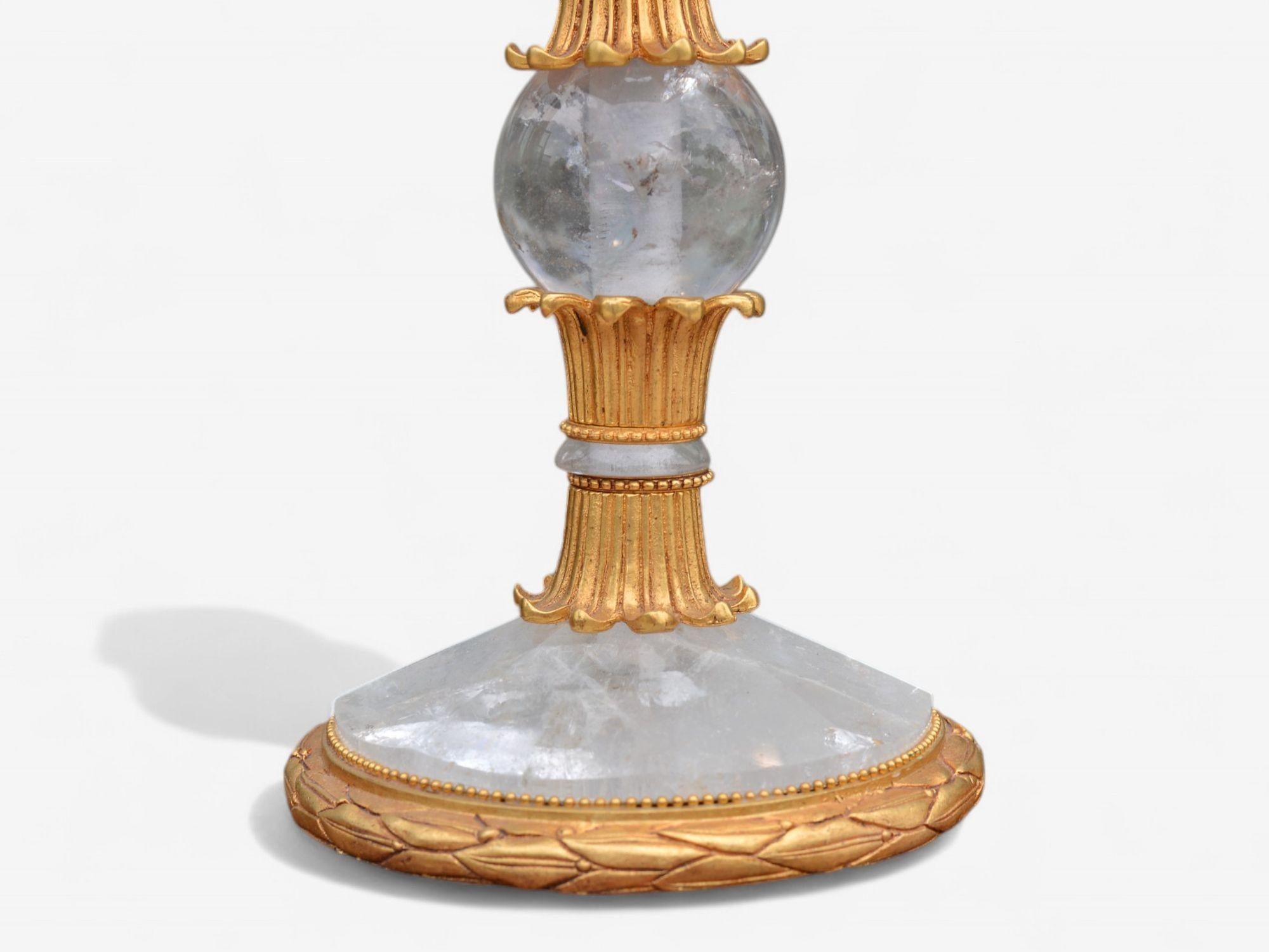 Hollywood Regency Style, Gilt Metal, Rock Crystal, Table Lamps, France, 1940s en vente 1