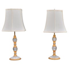 Hollywood Regency Style, Gilt Metal, Rock Crystal, Table Lamps, France, 1940s