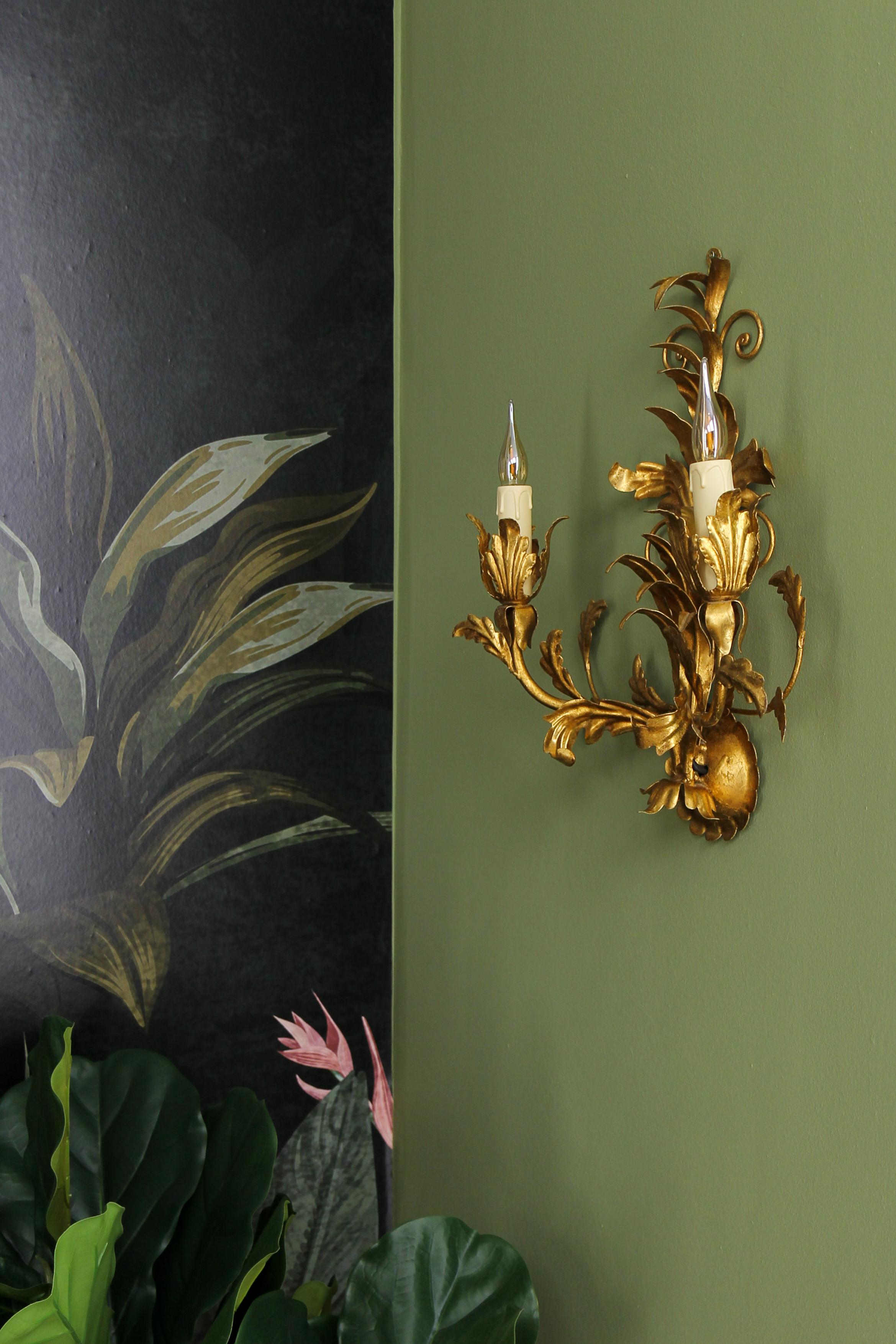 Hollywood Regency Style Gilt Metal Two-Light Sconce, ca. 1970s For Sale 5