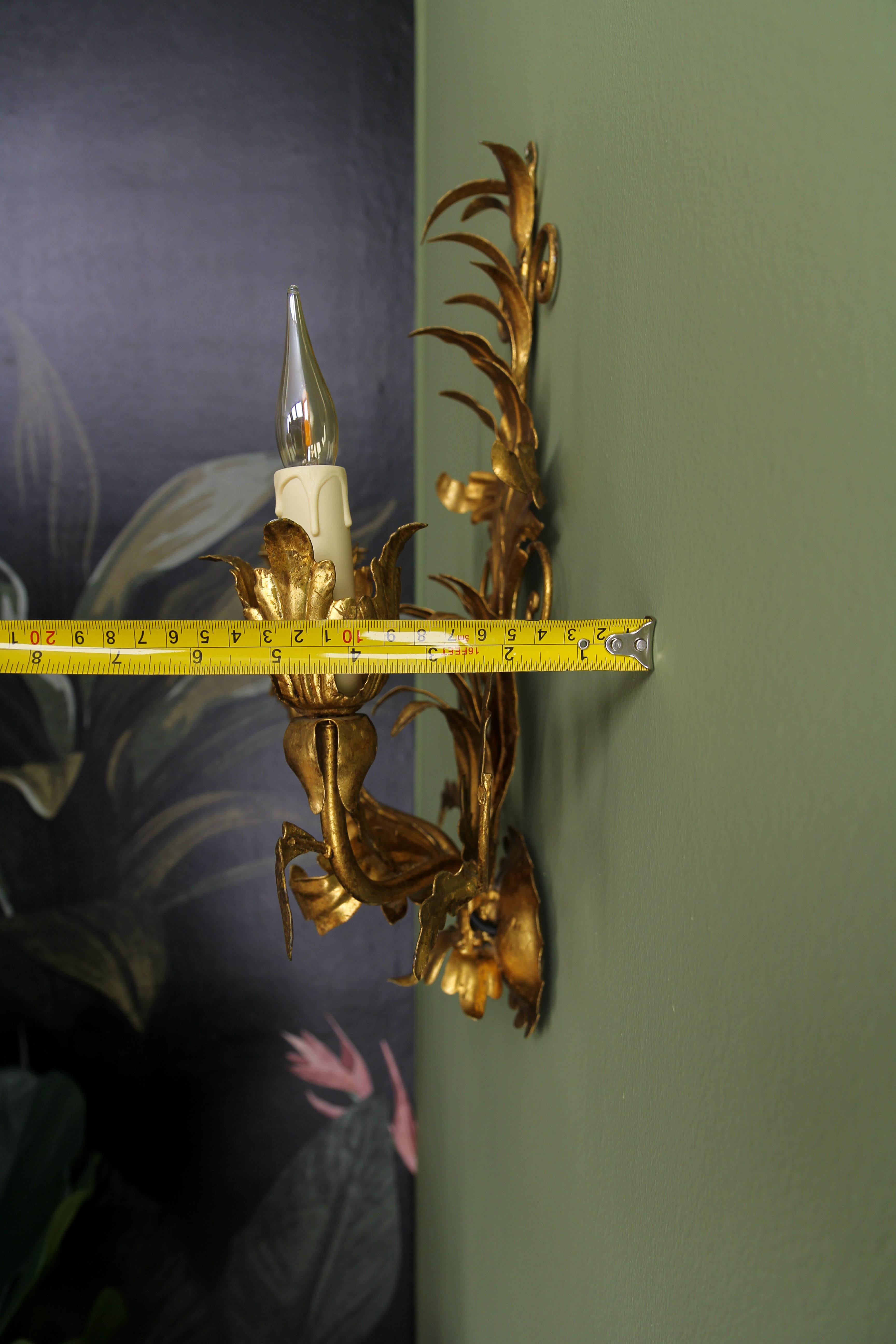 Hollywood Regency Style Gilt Metal Two-Light Sconce, ca. 1970s For Sale 7