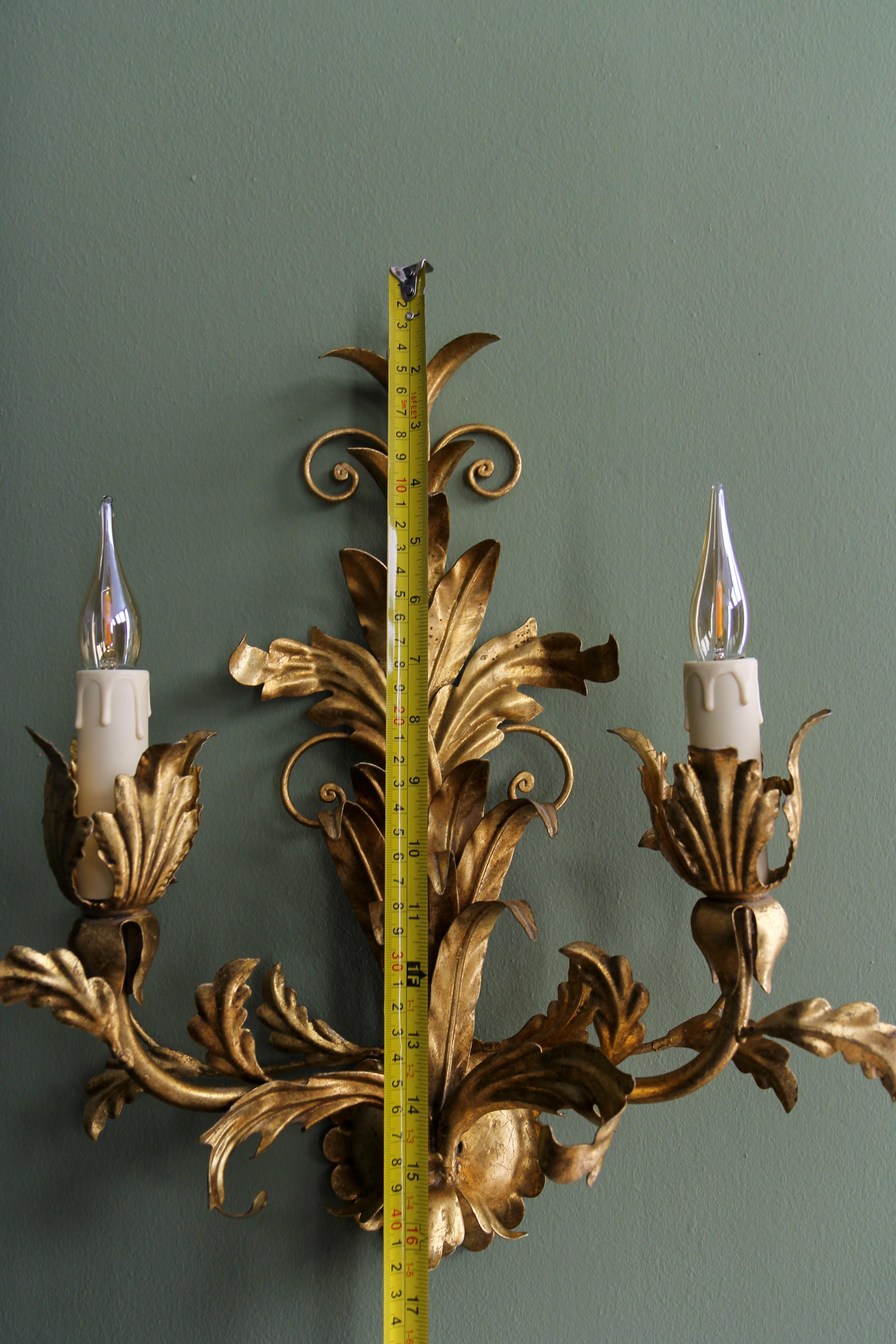 Hollywood Regency Style Gilt Metal Two-Light Sconce, ca. 1970s For Sale 8