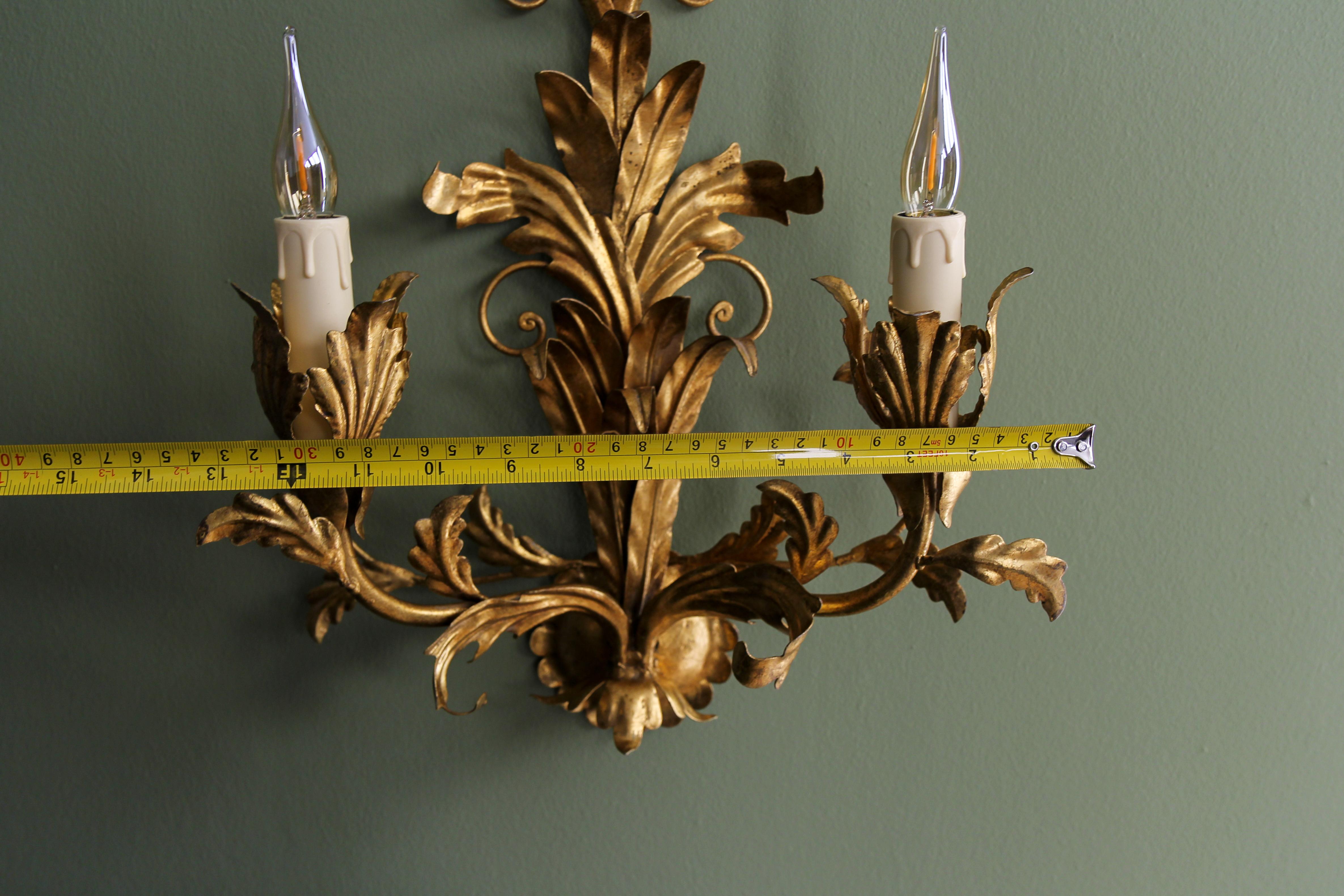 Hollywood Regency Style Gilt Metal Two-Light Sconce, ca. 1970s For Sale 9