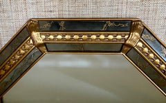 Hollywood Regency Style Gilt Octagon Faceted Panel Wall Mirror
