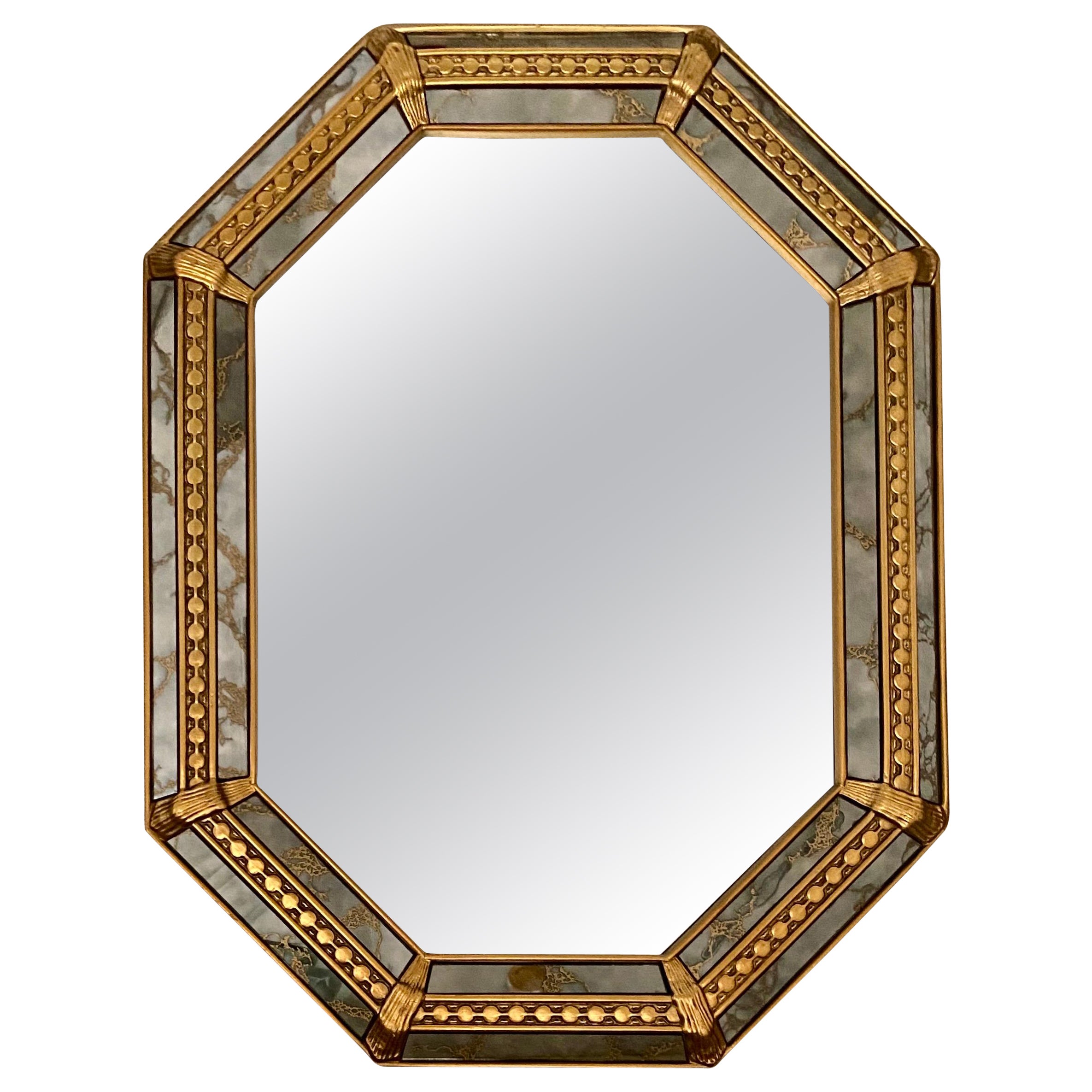 Specchio da parete a pannello sfaccettato ottagonale dorato in stile Hollywood Regency