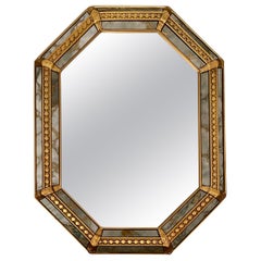Specchio da parete a pannello sfaccettato ottagonale dorato in stile Hollywood Regency
