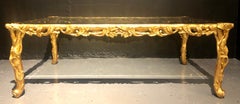 Hollywood Regency Style Giltwood Coffee Table, Beveled Glass Top