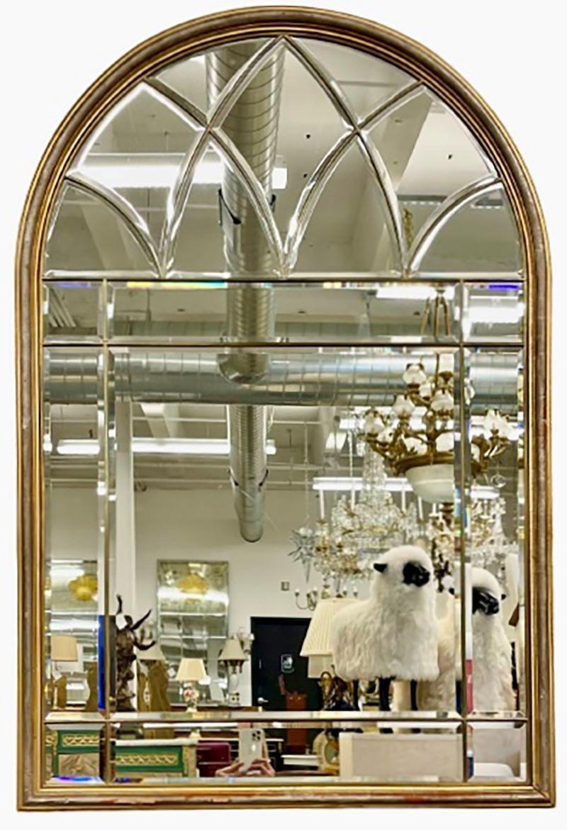 Hollywood Regency style gilt wood console, Pier mirror by Le Barge This stylish Dome Top simple and elegant wall mirror is absolutely stunning. The domed all beveled mirror with silver- and gold-leafed frame, beautiful beveled glass inset. By Le