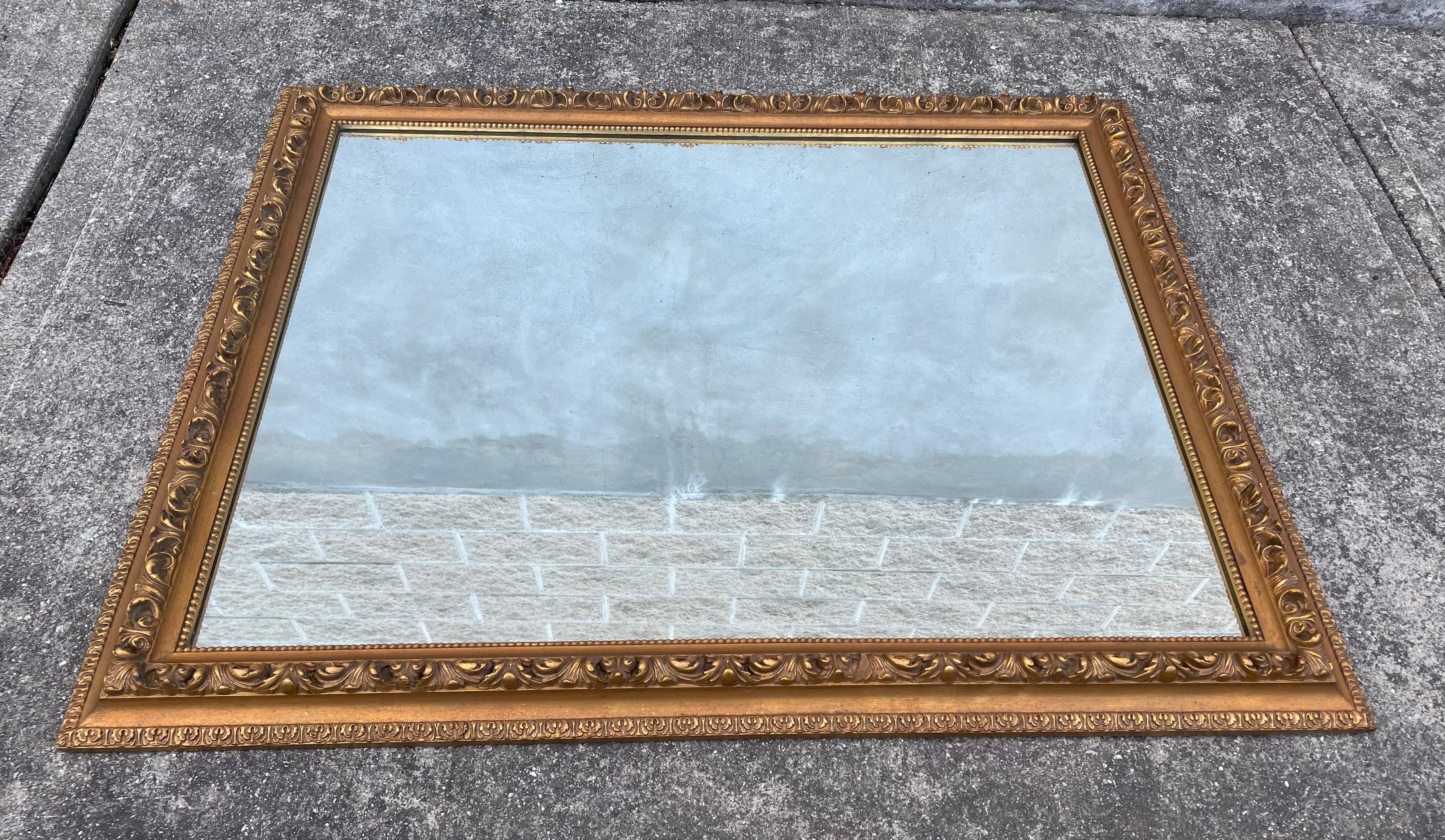 American Hollywood Regency Gilt Wood Gold Framed Mirror, Large Scale, 1950's For Sale