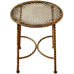 Vintage Hollywood Regency Style Gilt Wrought Iron Rope and Tassel Bench or Vanity Stool