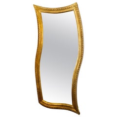 Hollywood Regency Style Giltwood Carved Standing Floor or Wall Mirror