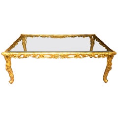 Hollywood Regency Style Giltwood Coffee Table, Beveled Glass Top