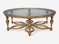 Hollywood Regency Style, Giltwood, Glass, Monumental Coffee Table, Italy, 2000s
