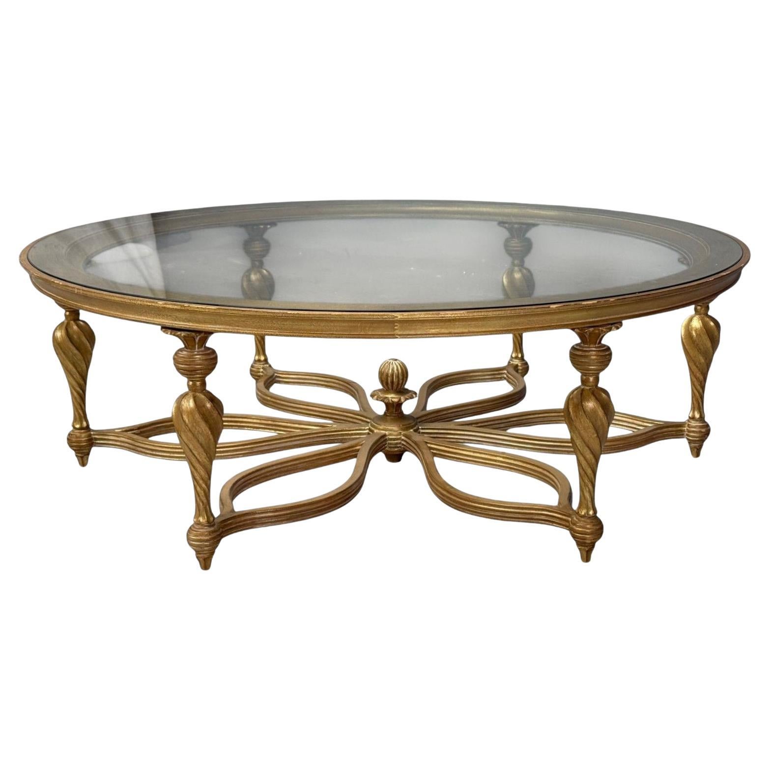 Hollywood Regency Style, Giltwood, Glass, Monumental Coffee Table, Italy, 2000s