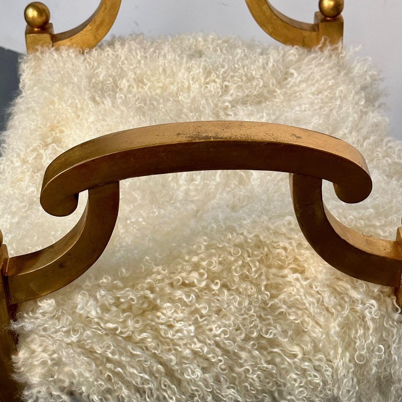 Hollywood Regency Style Giltwood Ottoman / Footstool, Sheepskin, Scandinavian For Sale 6