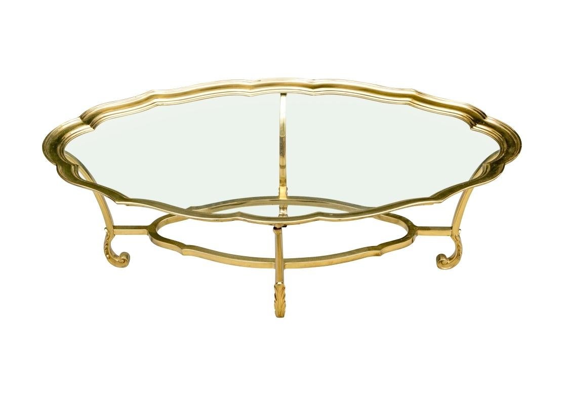 Hollywood Regency Stil Glas & Messing Oval Cocktail Tisch von La Barge im Angebot 5