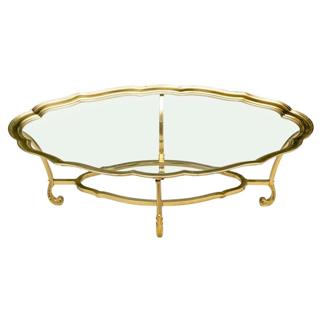 Hollywood Regency Style Glass & Brass Oval Cocktail Table By La Barge